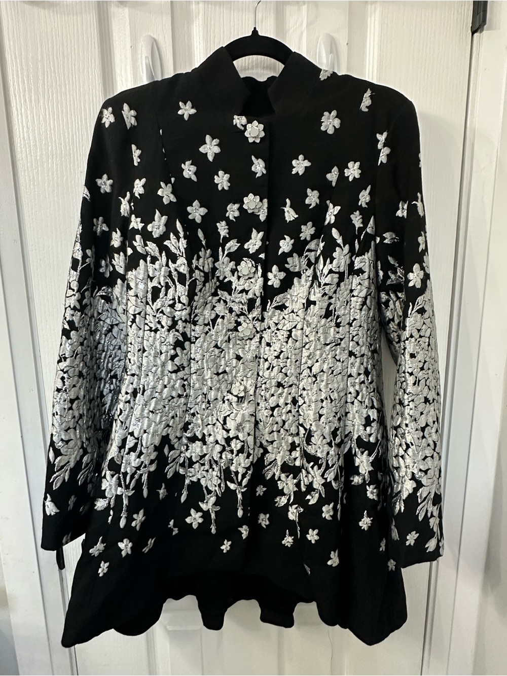 Frank Lyman Design Black Tunic with White Floral Embroidery